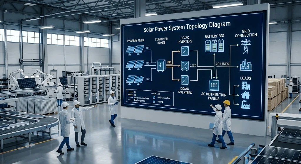 Technical wiring diagram of multi-source energy integration including PV, grid, and battery connections Technical wiring diagram of multi-source energy integration including PV, grid, and battery connections
